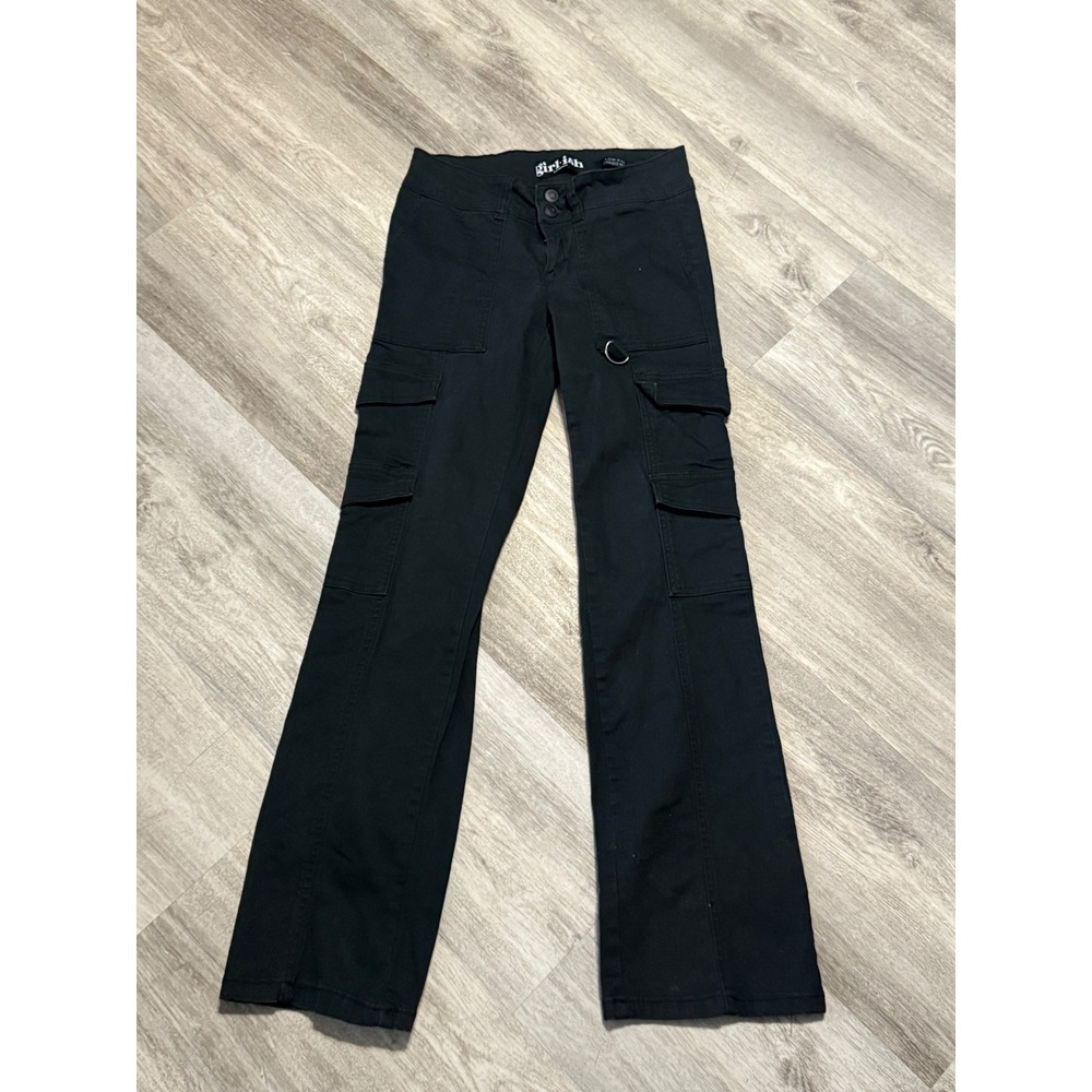 Girl ish Black Low Rise‎ Cargo Boot Cut Pants Women's Size 5 27